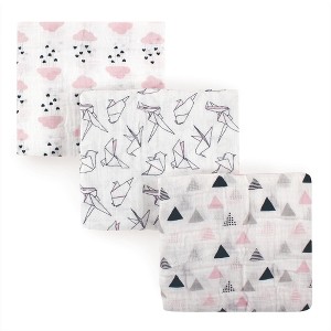 Hudson Baby Infant Girl Cotton Muslin Swaddle Blankets, Paper Birds, One Size - 1 of 2