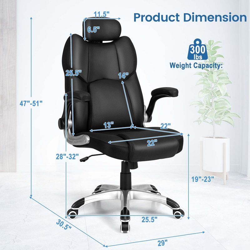 Costway Kneading Massage Office Chair Height Adjustable Swivel Chair with Flip-up Armrests, 3 of 11