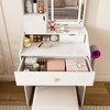 ORRD Pink Vanity Table with 3-Color LED Mirror & Stool, Dressing Desk with 2 Drawers and 5 Storage Cabinets for Bedroom - 3 of 4