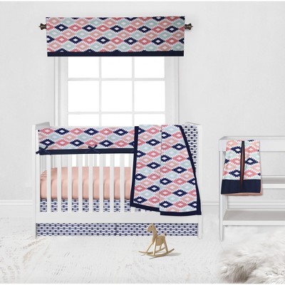 Bacati - Emma Coral Mint Navy 6 pc Crib Bedding Set with Long Rail Guard Cover