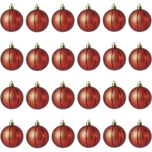 TackView 24-Piece Sports Theme Christmas Ball Ornaments Set –  Basketball  Hanging Decor with Sparkle - 1 of 4