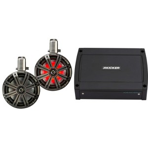 Kicker KMTC8 8" Black Loaded Marine Wake Tower Enclosures & 400 Watt Marine Amp with tube-clamp mounting - 1 of 4