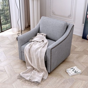 CAVINAS 360° Swivel Accent Chair with Black Metal Legs,Ergonomic Cotton Linen Armchair for Living Room,Bedroom - 1 of 4