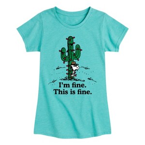 Girls' - Peanuts - Im Fine Spike Fitted Short Sleeve Graphic T-Shirt - 1 of 4