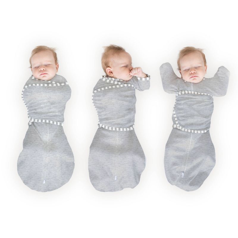Omni Swaddle Wrap &#38; Arms up Sleeves &#38; Mitten Cuffs - Heathered Gray with Stripe Trim 0-3 Months, 1 of 9