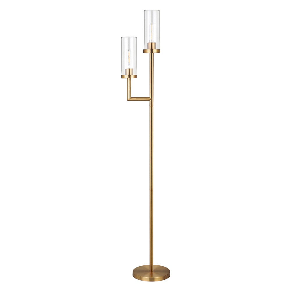 Photos - Floodlight / Street Light Hampton & Thyme 2-Light Torchiere Floor Lamp with Glass Shade Brass/Clear: