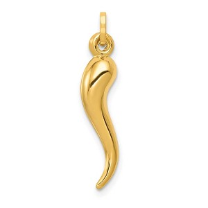 Black Bow Jewelry 14k Yellow Gold 3D Hollow Italian Horn Pendant, 5 x 28mm - 1 of 4