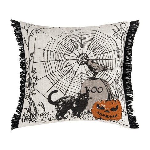 Indoor/Outdoor Halloween Spider Web Cotton Throw Pillow