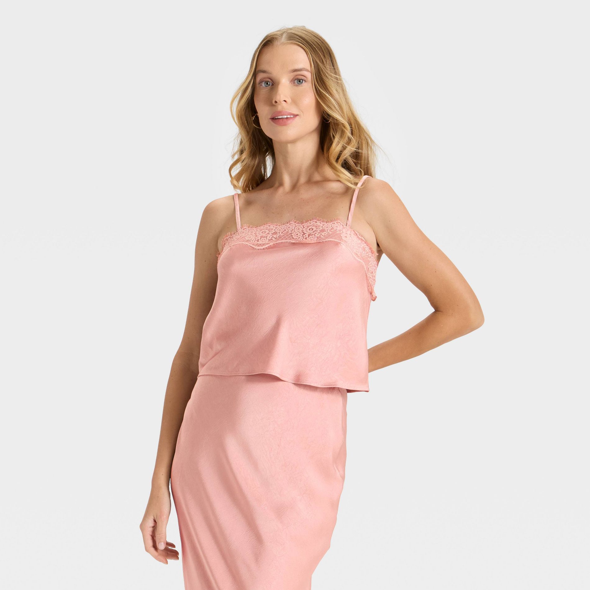 Women's Lace Trim Cami Top - A New Day™ Light Pink M
