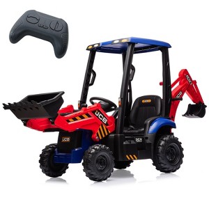 4 in 1 Ride on Excavator & Bulldozer, 12V Kids Electric Vehicle with Remote Control, Front Loader, Adjustable Seat, Excavator Ride on Car Toy - 1 of 4