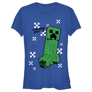 Juniors Womens Minecraft SSSSeasons Greetings Creeper T-Shirt - 1 of 4