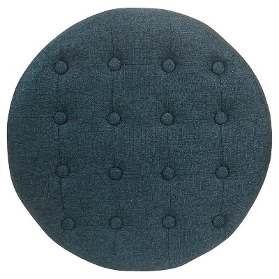 Indigo Round Tufted Storage Ottoman with Wood Legs