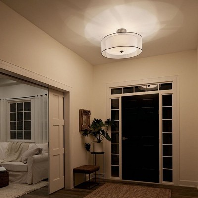 28" Pewter Transitional Semi-Flush Ceiling Light with White Shade