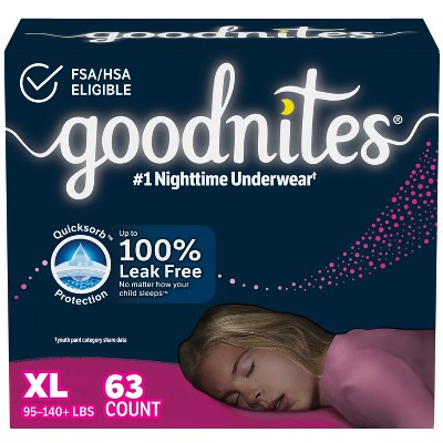 Photo 1 of Goodnites Nighttime Bedwetting Underwear for Girls XL 63 Ct 