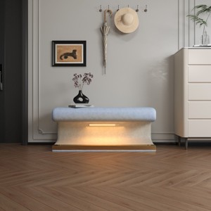 Small Entryway Shoe Bench, Faux Leather Upholstered Ottoman Bench with LED Sensor Light, Bench Seating for Living Room, Bedroom-Cuddlewood - 1 of 4