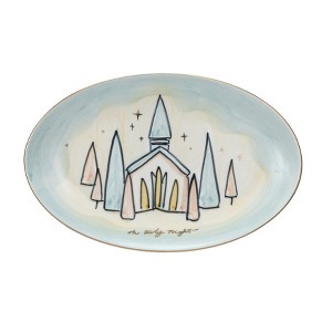 Storied Home Hand-Painted Stoneware Plate with Church and Gold Electroplating, "Oh Holy Night", Multicolor - 1 of 3
