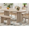 6 PCS Farmhouse Style Dining Set, Oval Solid Wood Table with Trestle Base, 1 Bench and 4 Wood Frame Chairs with Rattan-Back-Coolbibila - 2 of 4