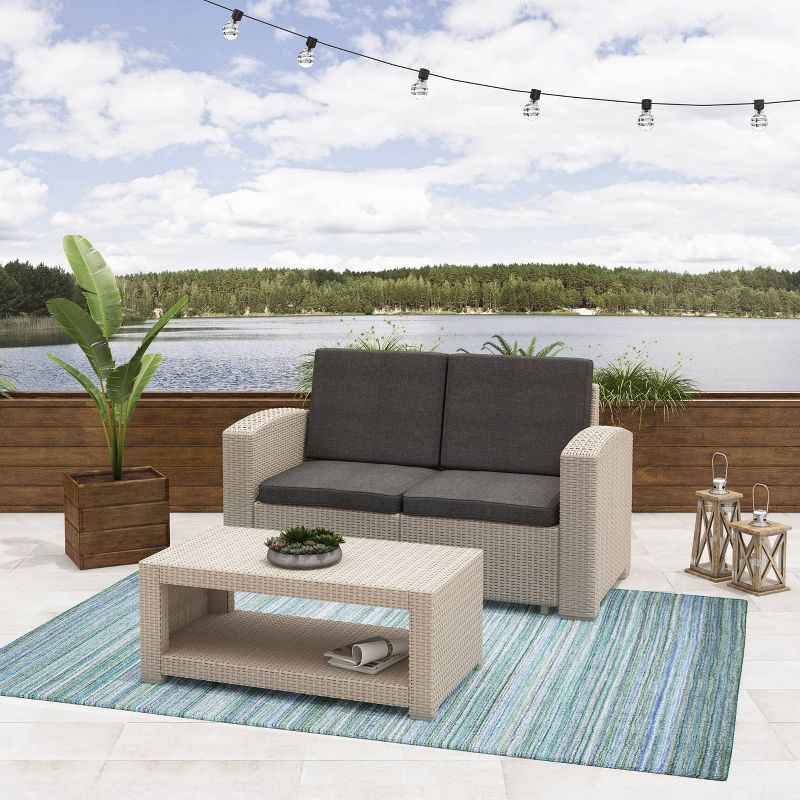 2pc All Weather Outdoor Loveseat Set with Cushions - Beige/Dark Gray - CorLiving, 3 of 9