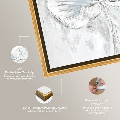 Off-White Magnolia Floral Canvas Wall Art with Gold Frame