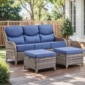 Gymojoy Outdoor Wicker Sofa with Ottoman PE Rattan Patio Couch Sofa for Garden - 1 of 4