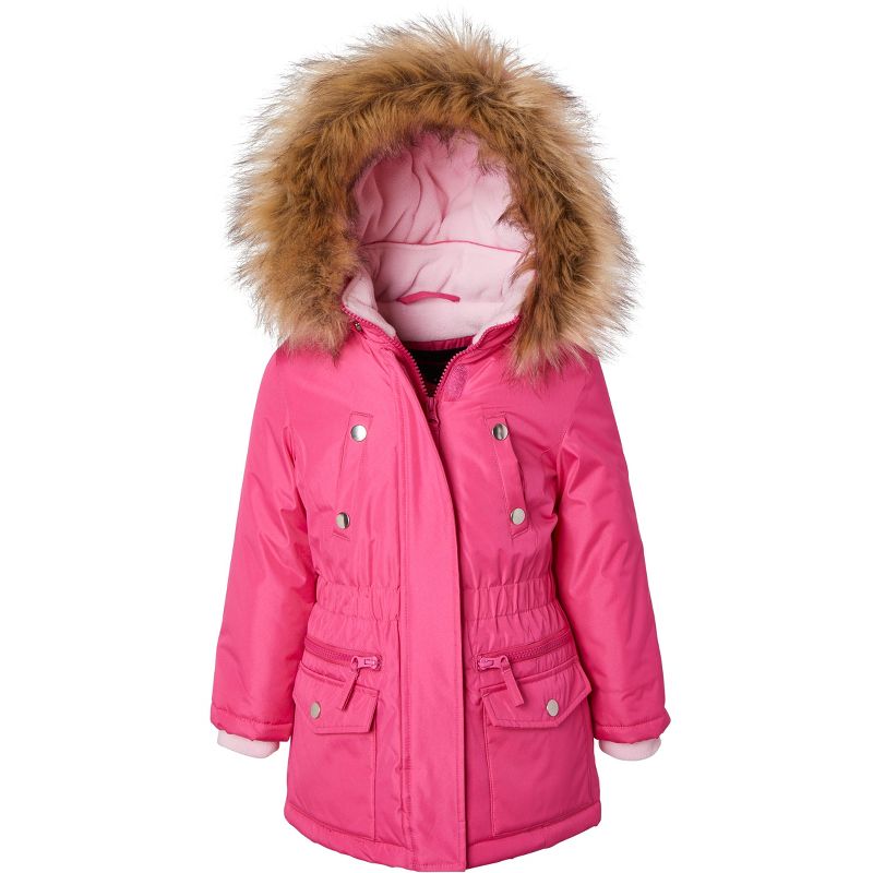 Sportoli Girls Fleece Lined Heavy Winter Anorak Jacket Coat Faux Fur Trim Zip-Off Hood, 3 of 7