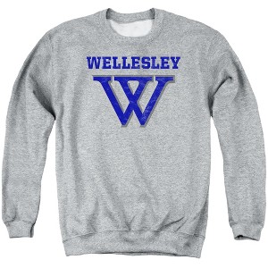 Wellesley College Official Distressed Primary Logo Adult Crewneck Sweatshirt - 1 of 4