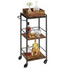 3-Tier Kitchen Serving Cart with Removable Tray, 11.8" x 13.7" x 33.9", Rustic Brown & Black, Wheels with Brakes & Leveling Feet. - 2 of 4