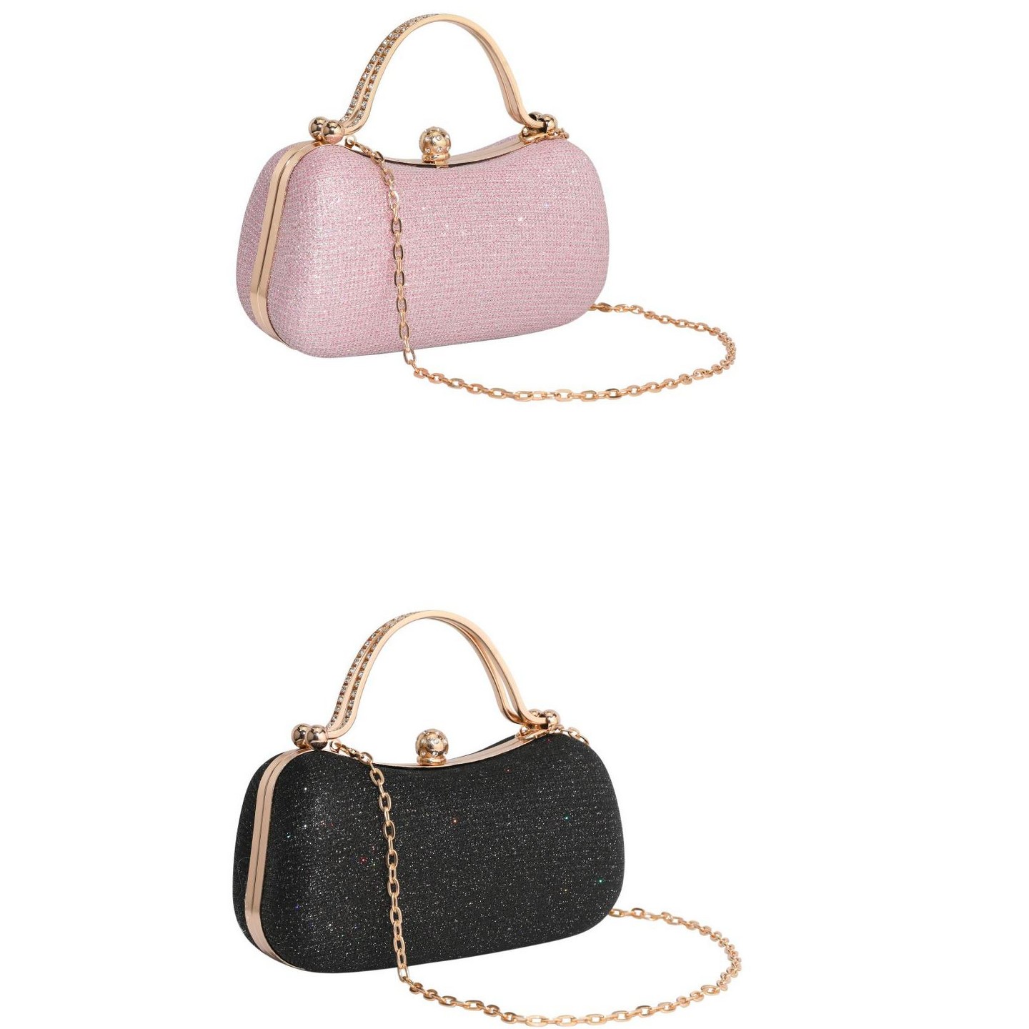 Женские клатчи INSPIRE CHIC 2 Packs Rhinestone Clutch Purses for Women Sparkly Gemstone Handbag with Detachable Chain Black/Pink, цвет: Чёрный — фото 1