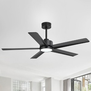 Airsurfer 52" LED Ceiling Fan, Black Body & Blades, 5 Black ABS Blades, DC Motor, 6-Speed, Remote Control, 12° Blade Angle, Ceiling Mount - 1 of 4