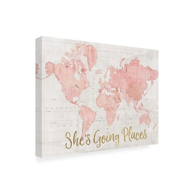 Sue Schlabach Across The World Shes Going Places Pink Outdoor Canvas Art