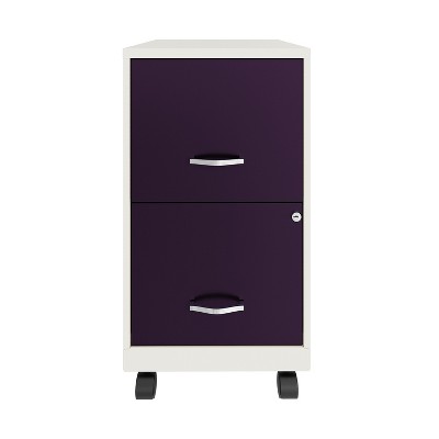 Pearl White and Midnight Purple Mobile Metal Vertical Filing Cabinet with Lockable Drawers