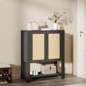 Rattan Shoe Storage Cabinet for Entryway, 5 Tier Wood Shoe Rack Organizer with Adjustable Shelves, 39" H Shoe Rack for Living Room - 1 of 4