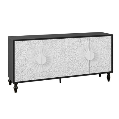 NicBex 62.99 Inch Sideboard Storage Cabinet with 4 Faceted Carved and Spliced Doors for Living Room,Office and Entryway