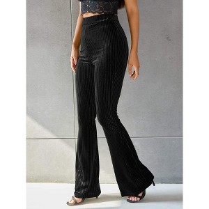 Coolmee Women Velvet Elastic High Waisted Wide Leg Palazzo Pants Bell Bottom Long Trousers - 1 of 4
