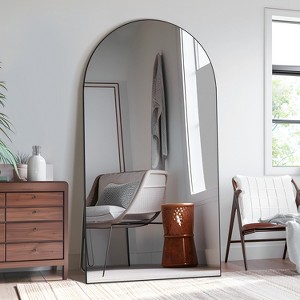 Spassway Arched Wood Full Length Mirror with Bracket Decorative Freestand Mirror Accent Wall Mirror for Living Room Bedroom Black - 1 of 4