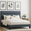 Bed Frame with Upholstered Headboard, Wooden Slats Support, Dark Grey Mattress Foundation - 3 of 4