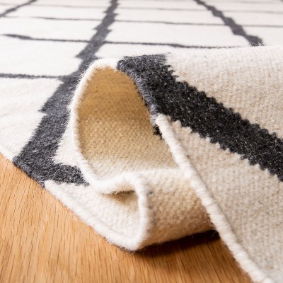 Ivory and Charcoal Geometric Wool Runner Rug 2'6" x 8'