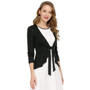 INSPIRE CHIC Women's Tie Front Long Sleeve Crop Ruffle Knit Cardigan Sweaters - 1 of 4