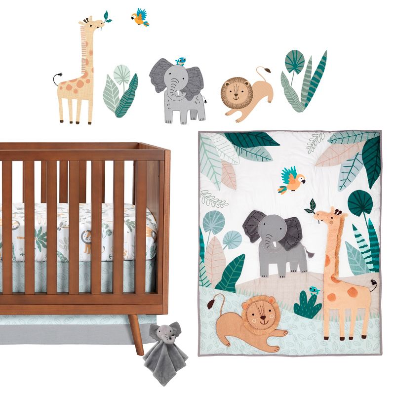 Lambs & Ivy Jungle Friends 5-Piece Safari Animals Nursery Baby Crib Bedding Set, 1 of 11