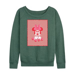 Women's - Disney - Minnie Moouse Oops Lightweight French Terry Wide Neck Long Sleeve Graphic Shirt - 1 of 4