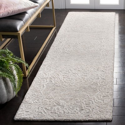 Ivory Hand-Tufted Wool and Silk Runner Rug