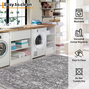 Area Rug 5x7 Washable Area Rug, Low Pile Vintage Floor Carpet, Foldable Thin Rug, Non-Slip Accent Rug, Indoor Distressed Floral Print Rug for Bedroom - 1 of 4