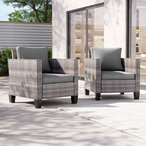 Sonkuki 2PCS Patio Single Sofas Outdoor Wicker Rattan Furniture Set w/ Soft Cushions for Garden Yard Porch - 1 of 4