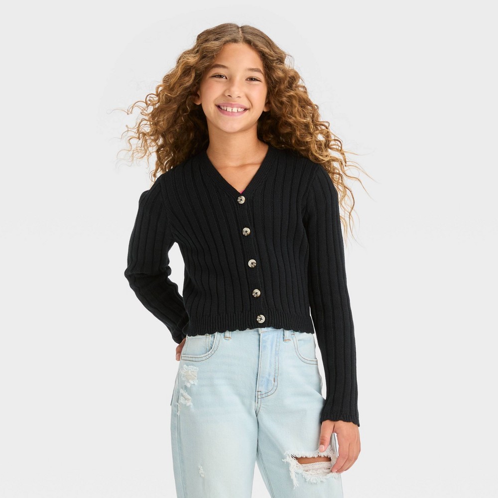 Girls' Ribbed Cardigan - art class™ Black XXL