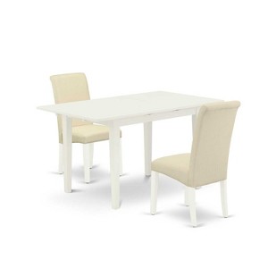 HomeStock 3-Piece Linen White Finish Rectangular Solid Wood Top With Butterfly Leaf Dining Table Set - 1 of 4