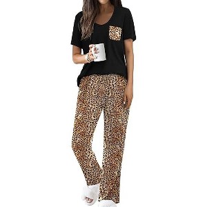 Ekouaer Pajama Sets for Women 2 Piece Short Sleeve Pj Sets With Long Printed Pants Sleepwear Casual Lounge Sets - 1 of 4