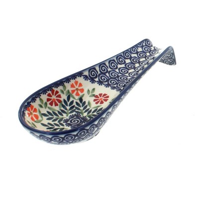 Blue Rose Polish Pottery Garden Bouquet Large Spoon Rest