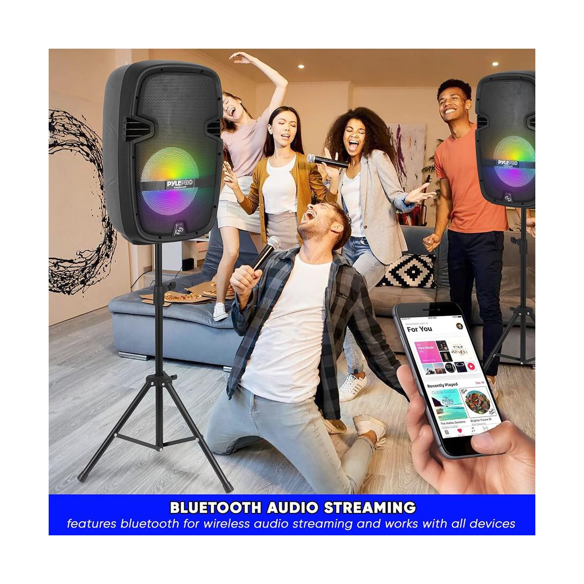 Pyle 10" Bluetooth PA Speaker & DJ Mixer Kit with LED Lights, 8-Ch. Mixer, and Microphone - PPHP210AMX - thumbnail 6
