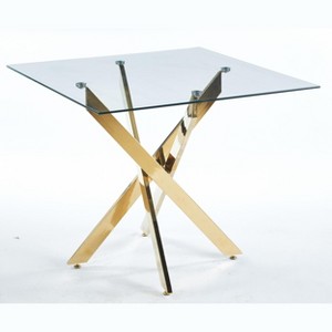 Dexmalle Modern Space Saving Dining Table with cross metal leg and tempered glass - 1 of 4