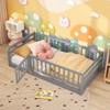Tangkula Twin Size Floor Bed w/High Fence & Door Safety Guardrails Wood Floor Bed Frame - 2 of 4